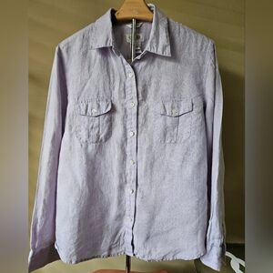 Talbots Lilac Irish Linen Long Sleeve Blouse Size L